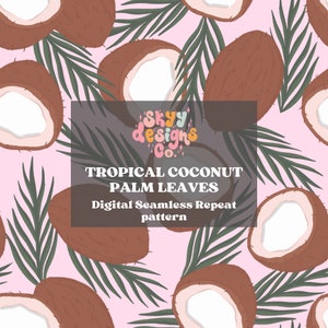 Cocos de verano tropical patrón digital sin costuras para telas, cocos de moda hojas de palma diseño de patrón de repetición sin costuras descarga digital