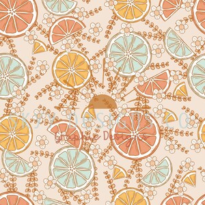 Motivo digitale senza soluzione di continuità con limoni di frutta boho per tessuti e carte da parati, motivo digitale senza soluzione di continuità con fiori di limone, motivo digitale senza soluzione di continuità con frutta boho