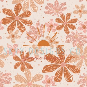 Motif numérique sans couture de marguerites florales bohèmes magiques pour tissus et papiers peints, motif floral sans couture scintillant, floral boho en papier numérique