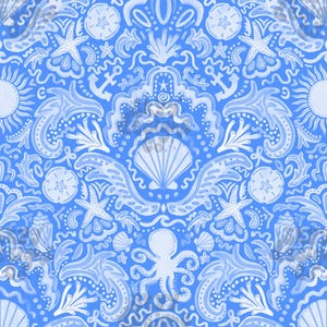 Preppy Nautical Watercolor seamless pattern design for Summer, Bright Summer Seamless paper download, Commercial use Summer repeat file