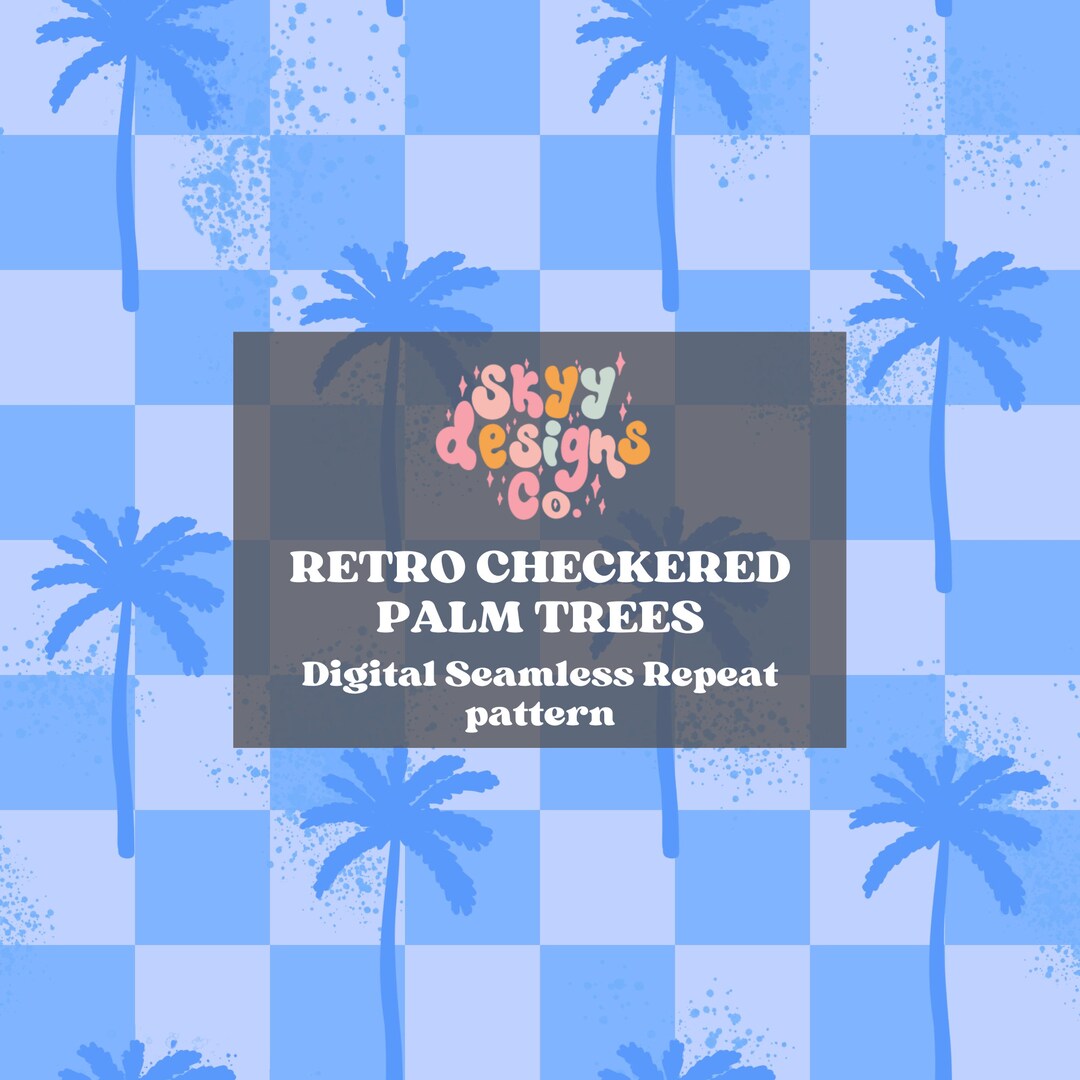 Retro Checkered Summer Palm Tree Seamless Pattern for Fabrics, Retro ...