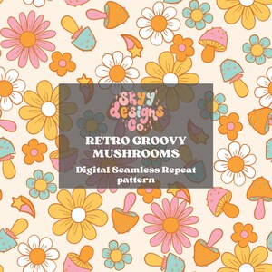 Retro hippie mushroom seamless repeat pattern, Retro seamless repeat patterns for fabrics