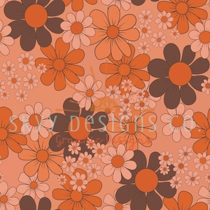 Patrón digital sin costuras con margaritas florales de Halloween retro para telas y papeles pintados, archivo de papel digital de Halloween retro para telas