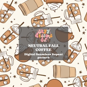 Boho fall coffee digital seamless pattern for fabrics and wallpapers, fall coffee seamless pattern, kids fall seamless paper