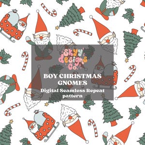 Christmas gnome digital seamless pattern for fabrics and wallpapers, Christmas seamless repeat pattern, winter Gnomes digital paper