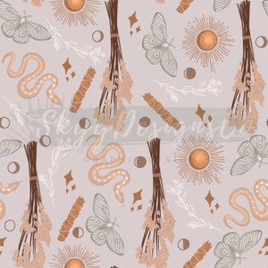 Boho witchy vibes digital seamless pattern for fabrics and wallpapers, Witchy seamless repeat pattern, digital paper witchy vibes