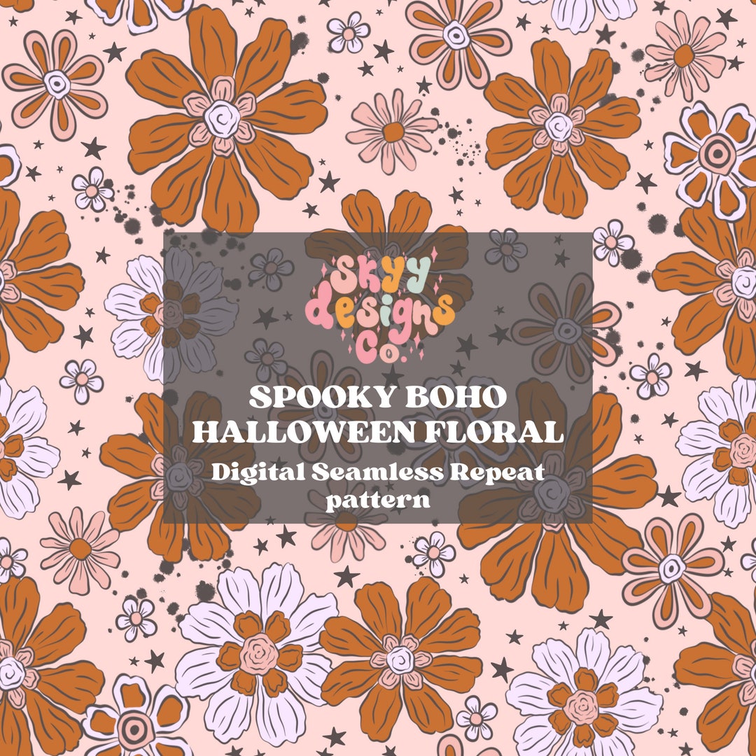 Boho Halloween Floral Seamless Pattern, Dainty Fall Flowers Pattern ...