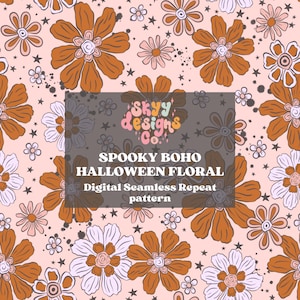 boho Halloween floral digital file seamless pattern for fabrics, Halloween neutral floral seamless pattern, spooky wallpaper, Digital paper