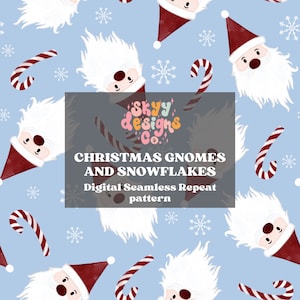 Christmas gnome digital seamless pattern for fabrics and wallpapers, Christmas seamless repeat pattern, winter Gnomes digital paper