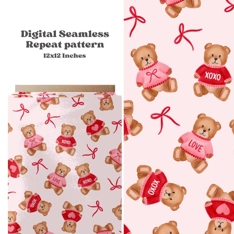Preppy Watercolor Bears Seamless Pattern for Valentine's Day, Coquette ...