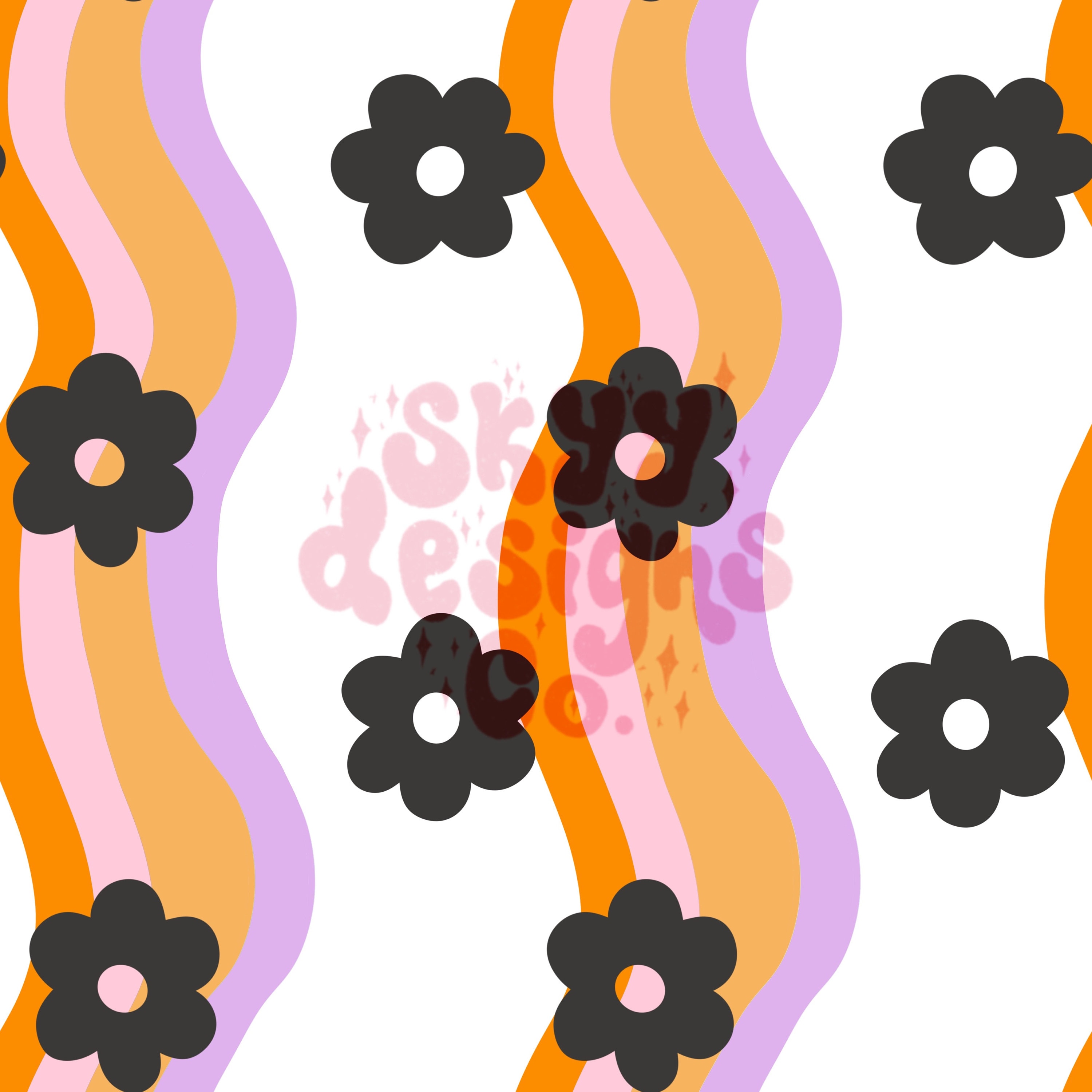Groovy Spooky Retro Daisy Waves Seamless Pattern for Retro Floral ...