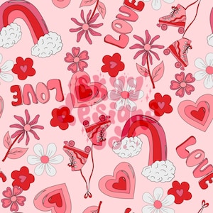 Retro rainbow love seamless pattern for Valentine's day, retro valentines seamless pattern for fabrics