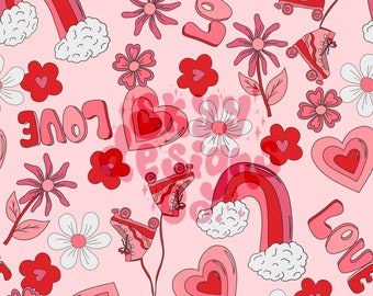 Modèle sans couture d'amour arc-en-ciel rétro, Saint-Valentin, papier à motifs pour tissus, téléchargement numérique