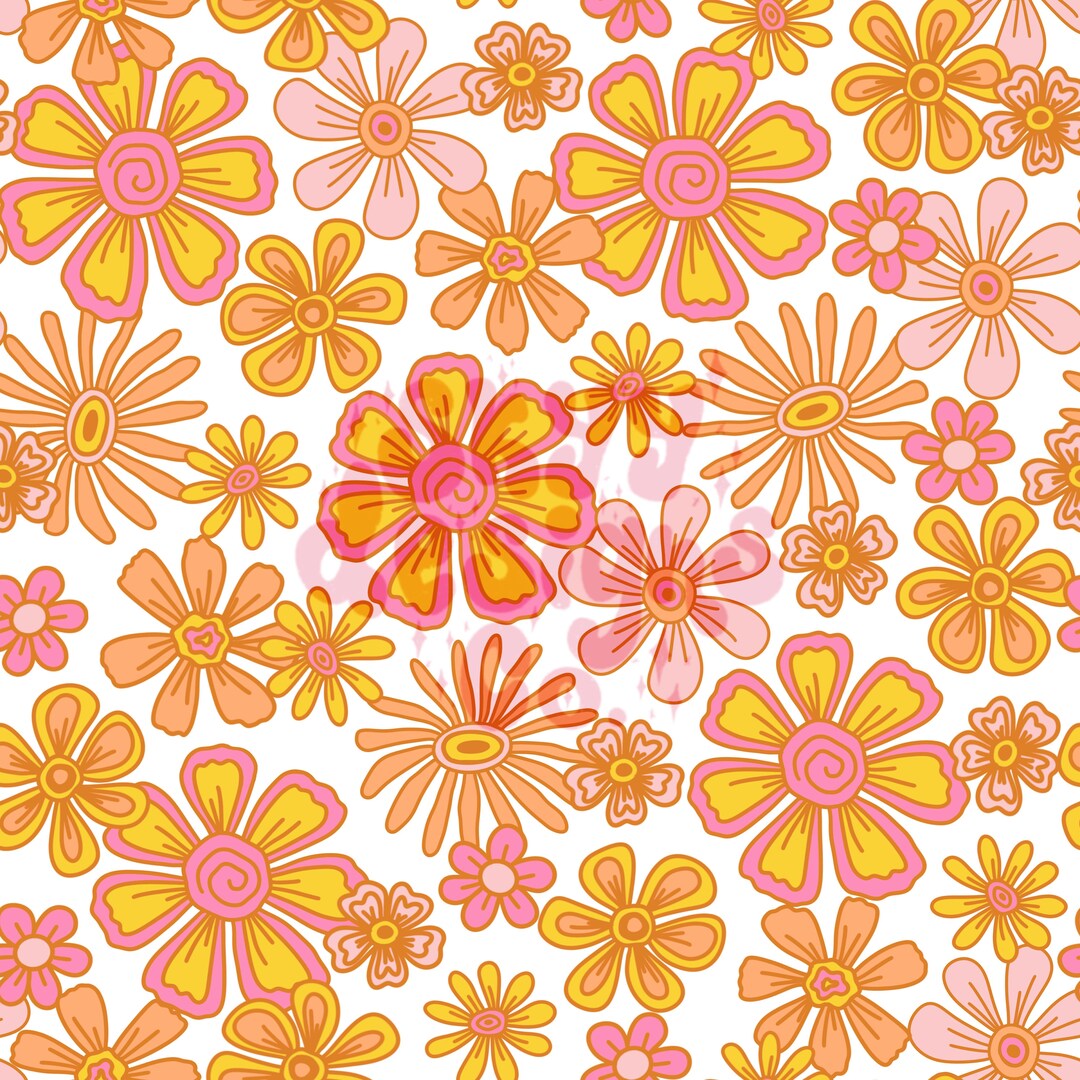 Groovy Retro Summer Daisy Seamless Pattern for Retro Floral Fabric ...
