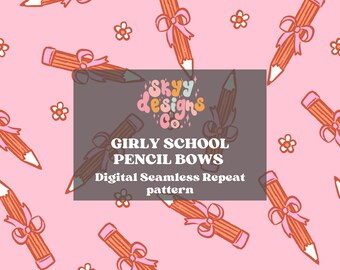 Daisy Pencils Seamless Pattern for School, Learning Pattern Paper digital Download