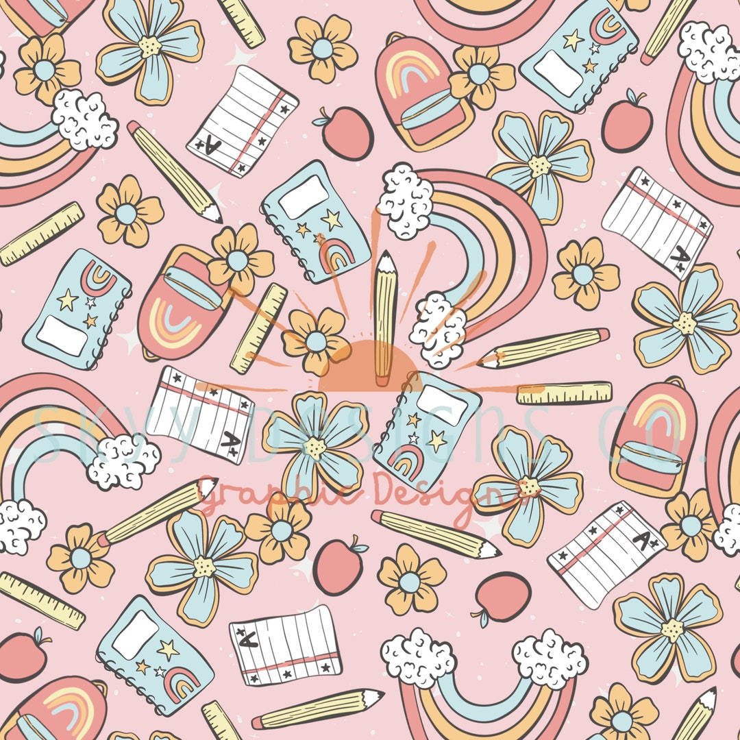 Pastel School Supply Digital Seamless Pattern for Fabrics and