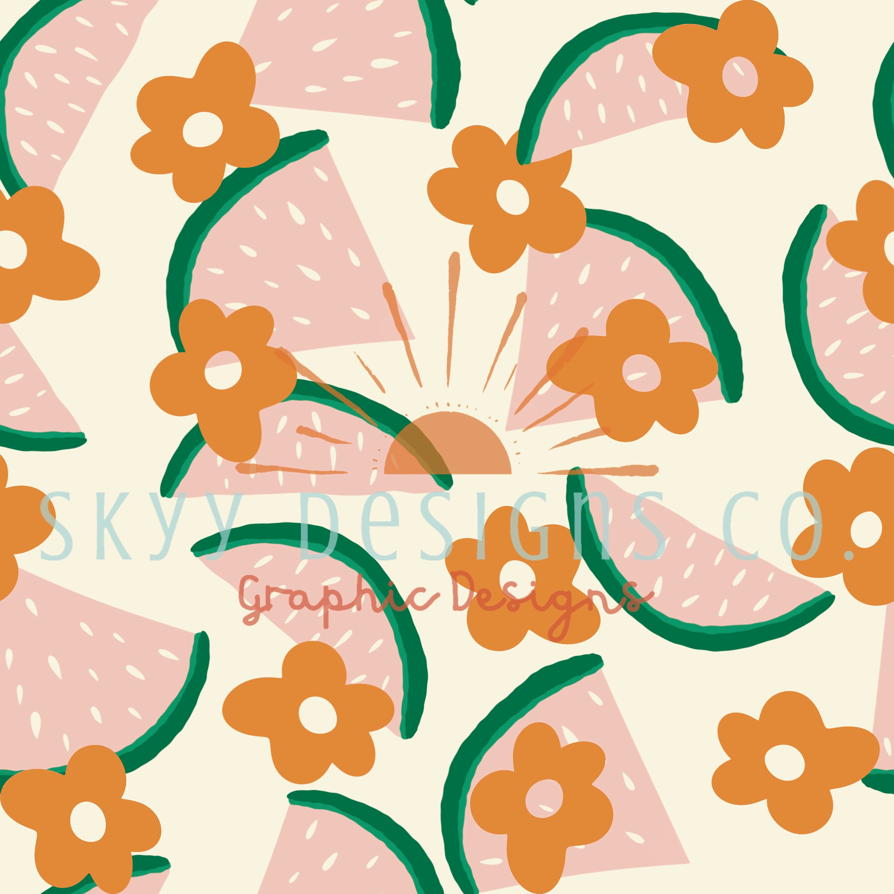 Retro Watermelon Floral Seamless Pattern, Summer Daisy Fruit Pattern ...