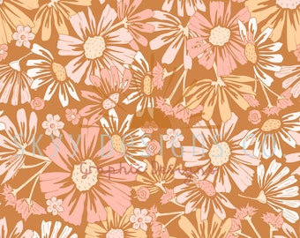 Patrón floral abstracto bohemio sin costuras para el verano, papel con estampado de flores neutras para descarga digital