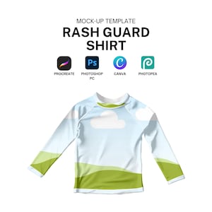 Plantilla de maqueta realista de traje de baño Rash Guard para Procreate, Canva y Photoshop. Descarga digital.