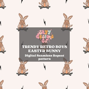Trendy Boys Easter Bunnies digital seamless pattern for fabrics, Boy Easter repeat pattern paper, Boys kids digital Download Boys Easter