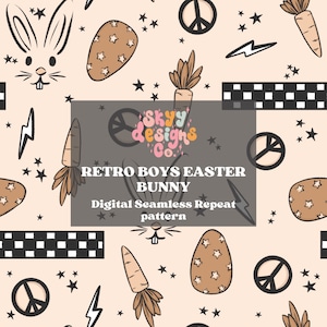 Trendy Boys Easter Bunnies digital seamless pattern for fabrics, Boy Easter repeat pattern paper, Boys kids digital Download Boys Easter