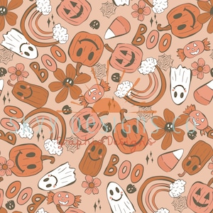 Boho pumpkins and ghosts for Halloween digital seamless pattern for fabrics and wallpapers, Halloween digital paper seamless