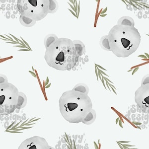 Watercolor koala Seamless pattern design for Summer, Baby nursery Animal Seamless digital paper, Koala pattern