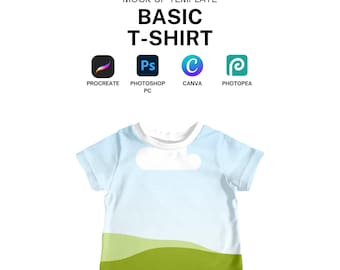 Modello realistico di maglietta basic per bambini per Procreate, Photoshop, Canva, download digitale