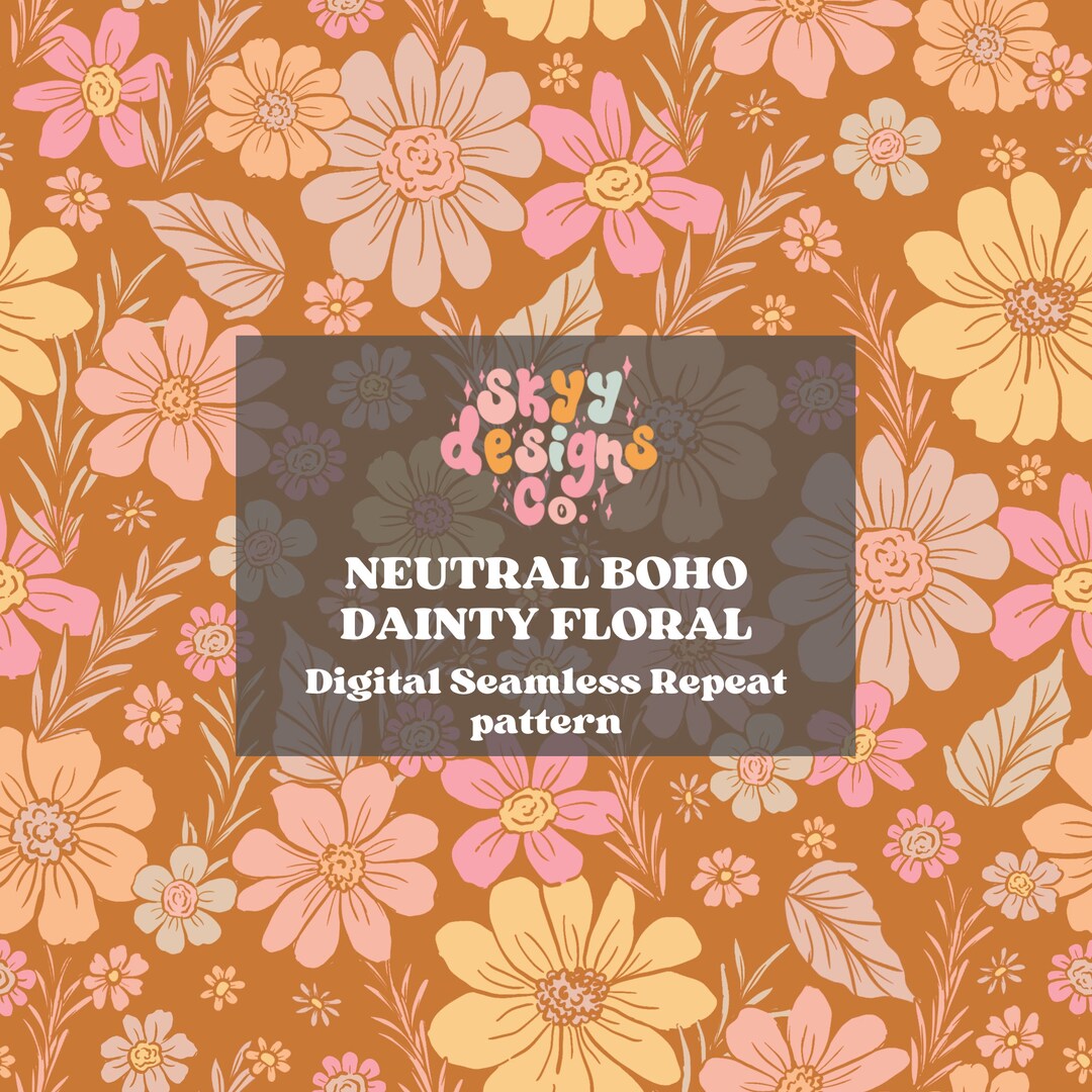Boho Floral Seamless Pattern for Spring and Summer, Neutral Flowers ...