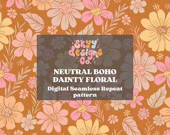 Patrón floral bohemio sin costuras para primavera y verano, patrón de flores neutras, descarga digital en papel.