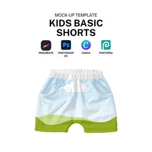 Kids Basic Shorts Realistic Mockup Template for Procreate, Photoshop, and Canva Digital Download