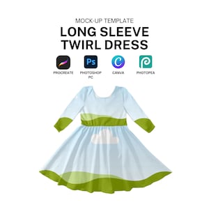 Langarm Kleid Realistische Mockup Vorlage für Procreate, Canva, Photoshop Digital Download
