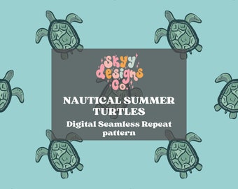 Nautische Meeresschildkröte digitale nahtlose Muster für Stoffe und Tapeten, Jungen Meeresschildkröten digitale Papiermusterdatei für Stoffe, Unterwasser