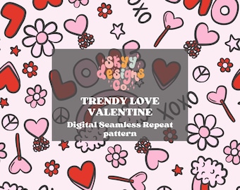 Modèle sans couture tendance pour la Saint-Valentin, téléchargement numérique motif amour rétro papier