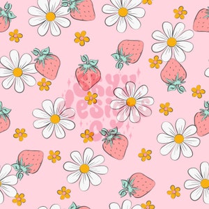 Modèle numérique sans couture rétro fraise pour tissus et papiers peints, modèle en papier numérique floral fraise, fichier numérique marguerite aux fraises
