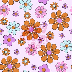 Retro Halloween floral digital file seamless pattern for fabrics and wallpapers, Halloween retro daisy floral pattern, spooky wallpaper