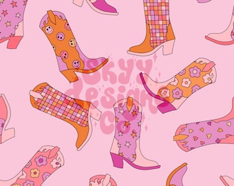 Retro Western Cowgirl Boots Seamless Pattern for Valentines Day