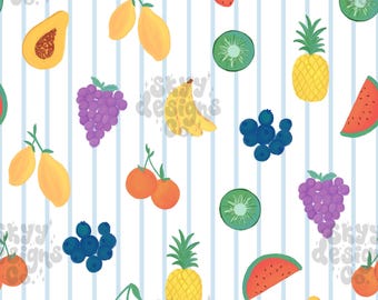 Watercolor Summer Fruit Seamless Pattern, Tropical Pattern Paper Digital Download