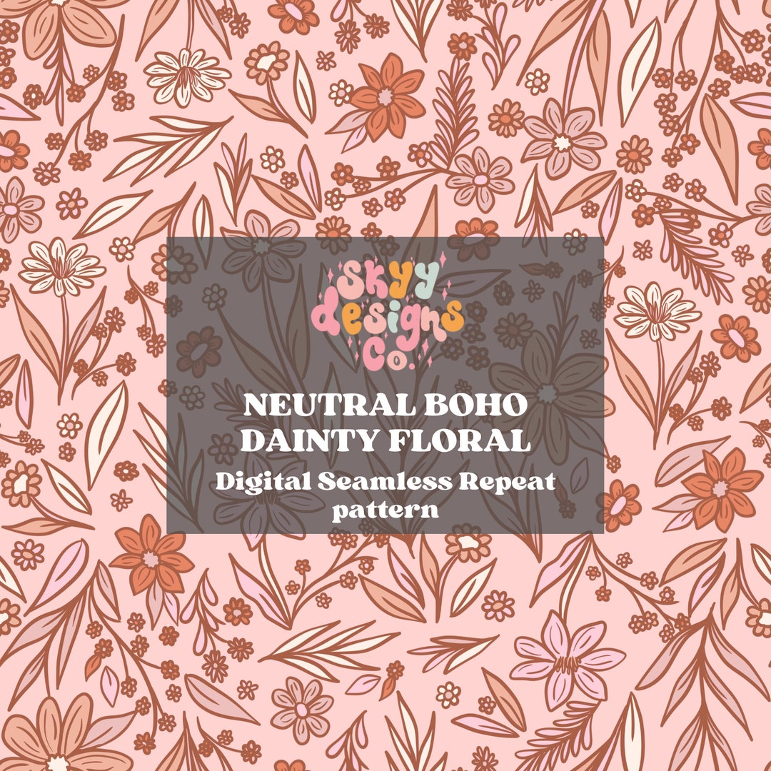 Boho Dainty Floral Seamless Pattern, Neutral Flowers Pattern Paper ...