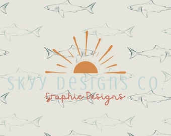 Nautical Shark Seamless Pattern, Gender Neutral Summer Animals Pattern Paper Digital Download