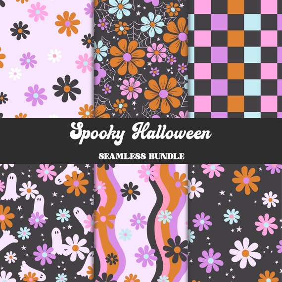 Trendy Halloween Seamless Pattern Bundle, Spooky Girly Pattern Papers Digital Download
