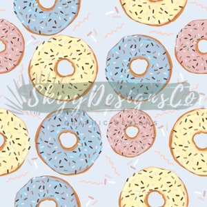Pastel donuts desserts digital seamless repeat pattern for fabrics and surface printing