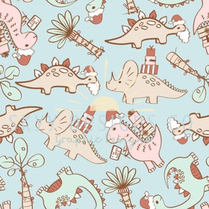 Boys Winter Dinosaur Seamless Pattern for Christmas Digital Download Design