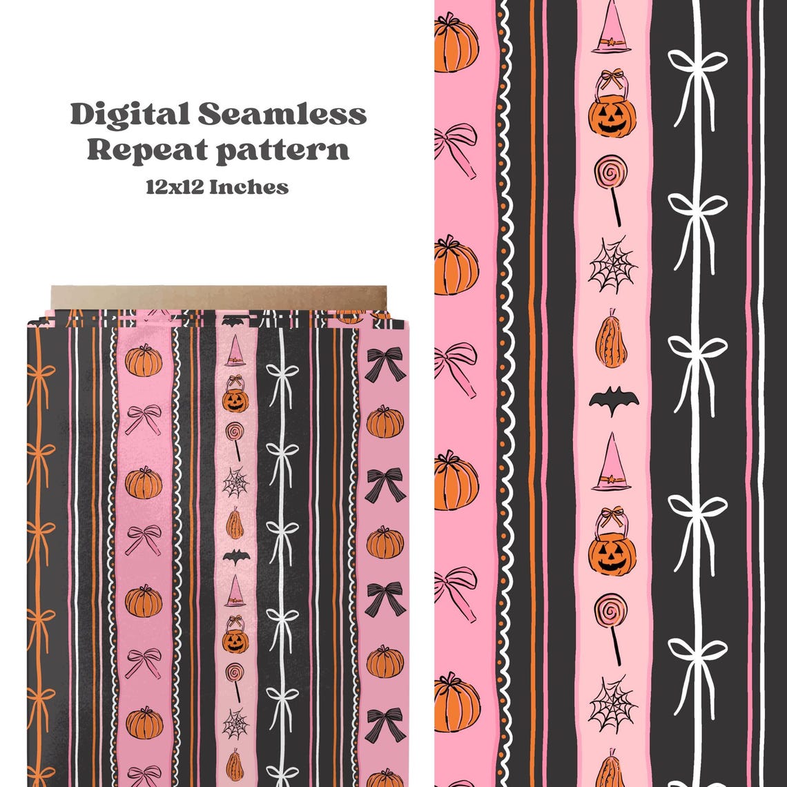 Spooky Bow Stripes Seamless Pattern for Halloween, Preppy Pumpkin ...