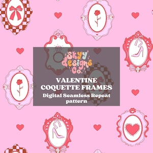 Preppy coquette bows seamless pattern design for Valentine's day, Valentine Digital paper instant download, Valentine floral hearts