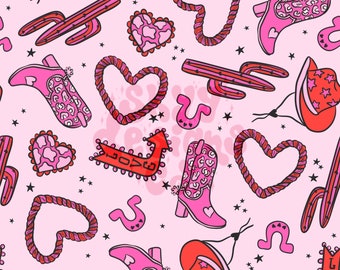 Retro western cowgirl seamless pattern for Valentines day, Seamless repeat western love pattern for Fabrics