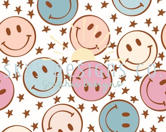 Smiley Face Seamless File Character Seamless Pattern Boho Etsy Canada