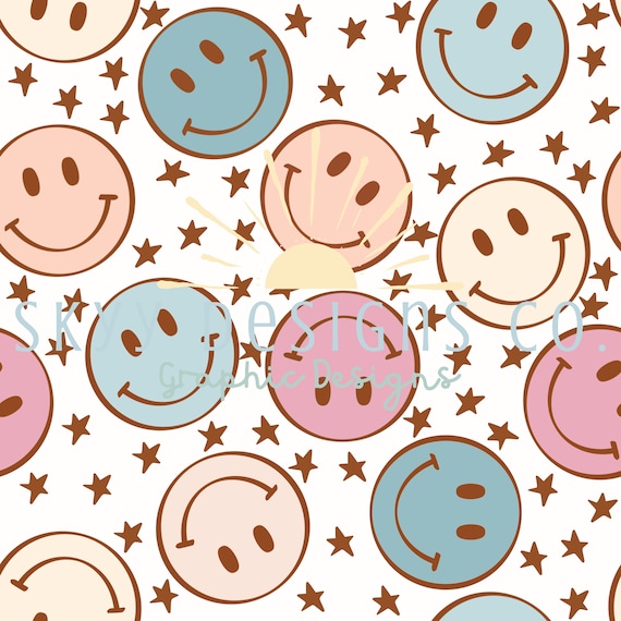 Smiley Face Seamless File Character Seamless Pattern Boho Etsy