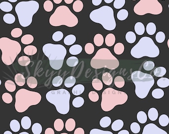 Pink Purple Paw Print Seamless Pattern, Pet Fabric (Digital Download)