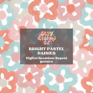 Pastel Retro Daisy Seamless Pattern for Spring and Summer, Large Flowers Paper Digital Download